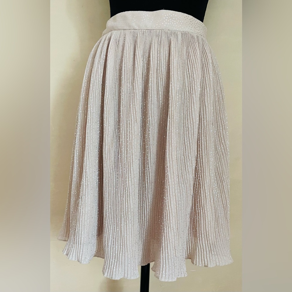 Pleated Sparkle Midi Skirt in Light Beige